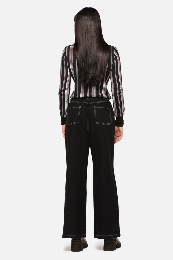 Dangerfield - Dark Pieridae Embroidered Wide Leg Jean - black