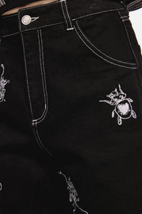 Dangerfield - Dark Pieridae Embroidered Wide Leg Jean - black