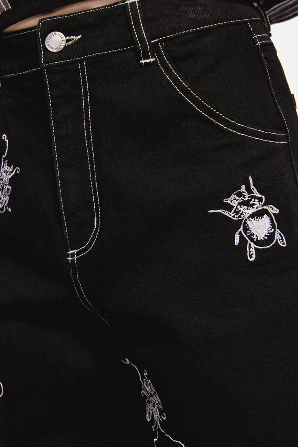 Dangerfield - Dark Pieridae Embroidered Wide Leg Jean - black