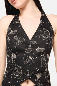 Dangerfield - DarkPieridaePrintHalterNeckVes - black