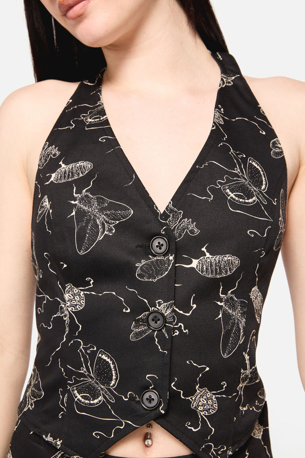 Dangerfield - DarkPieridaePrintHalterNeckVes - black