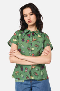 Black Friday - Entomology Print Blouse - green