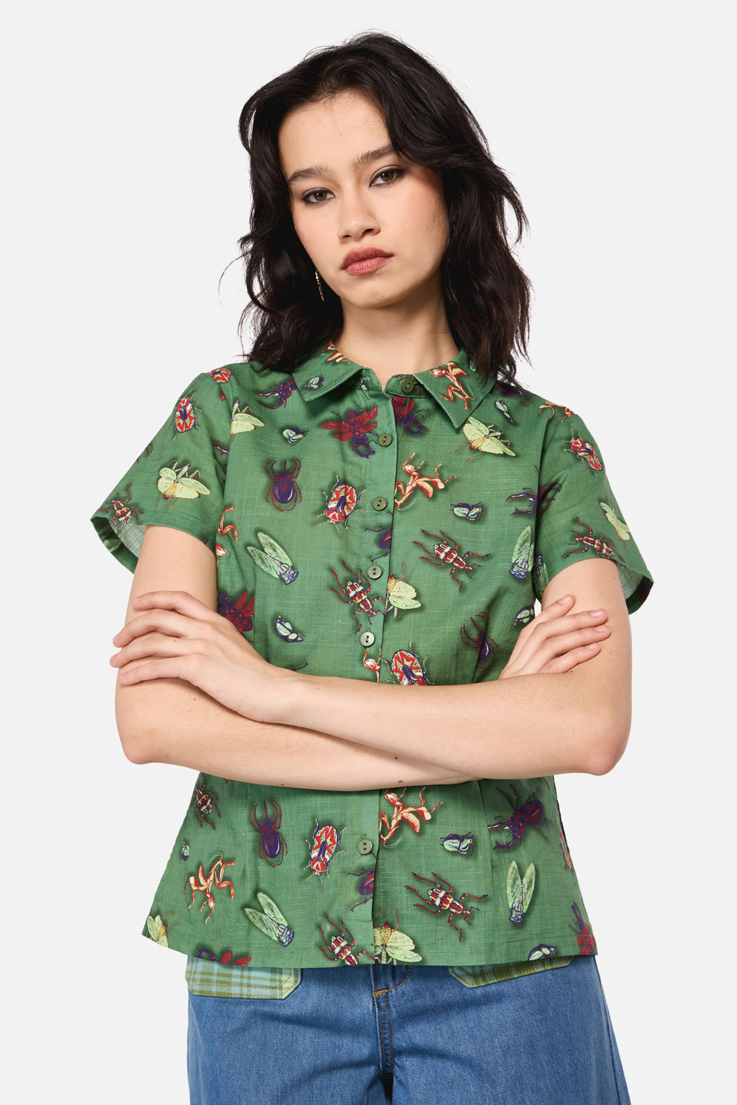 Black Friday - Entomology Print Blouse - green