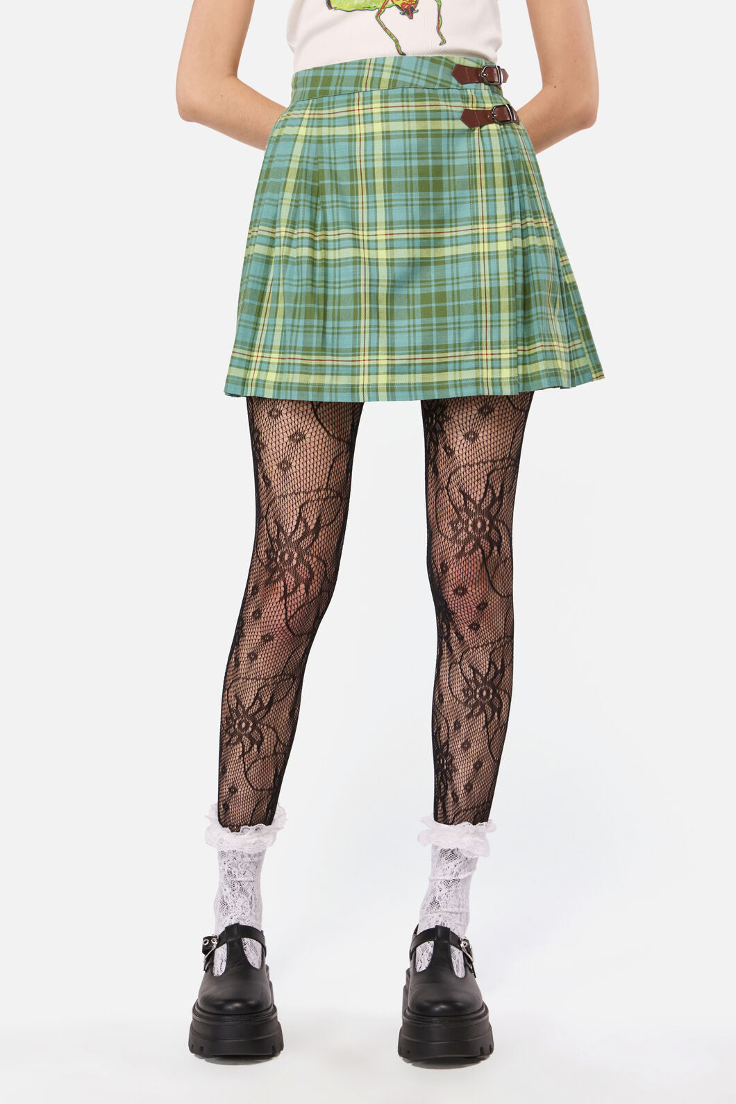 Dangerfield - Insect Obsessed Tartan Mini Skirt - teal