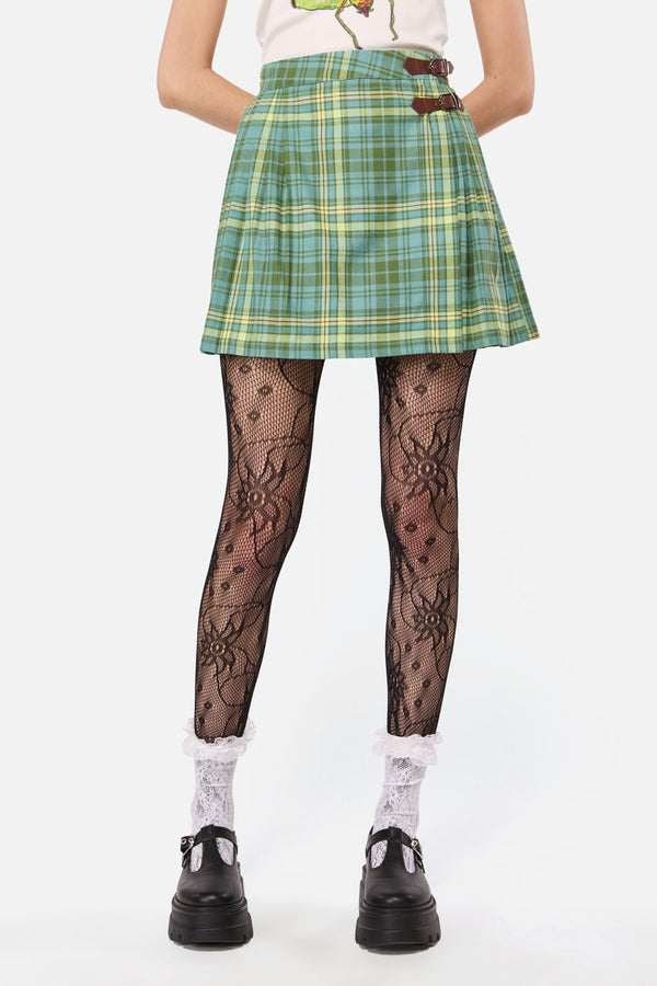 Dangerfield - Insect Obsessed Tartan Mini Skirt - teal