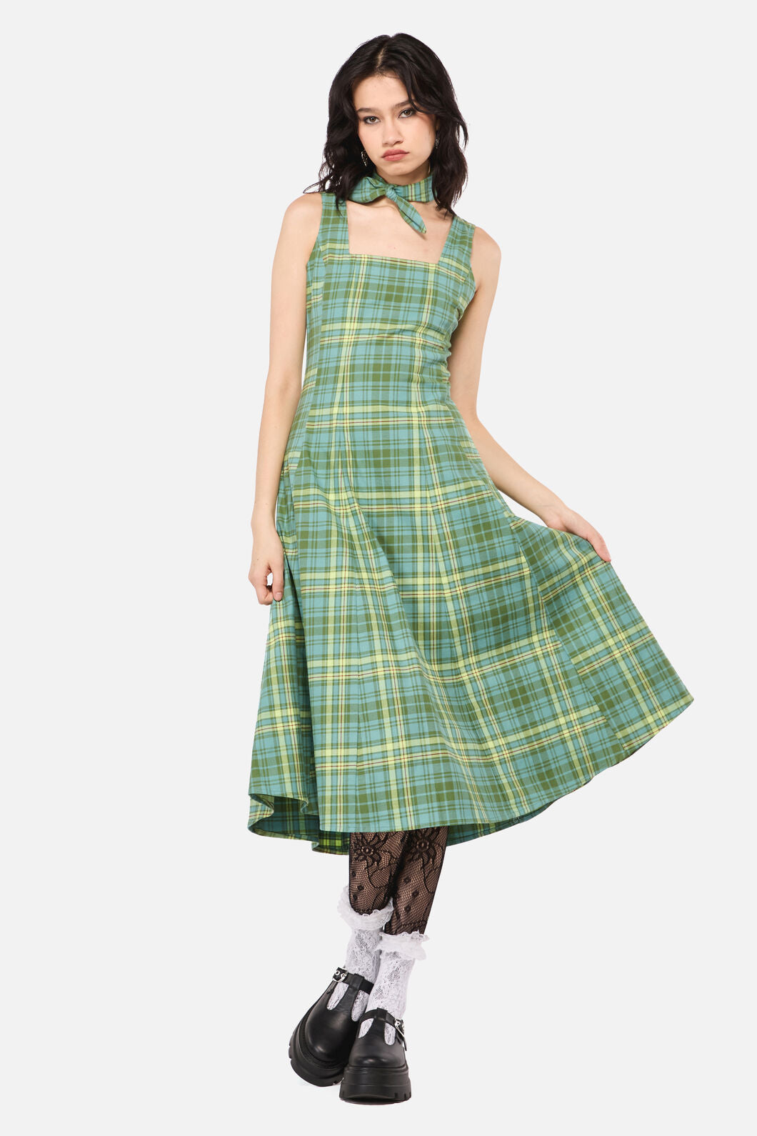 Dangerfield - InsectObsessedTartanMidiDress - teal