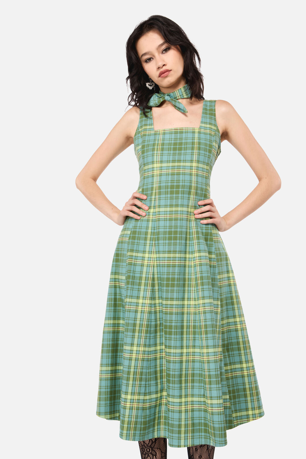 Dangerfield - InsectObsessedTartanMidiDress - teal
