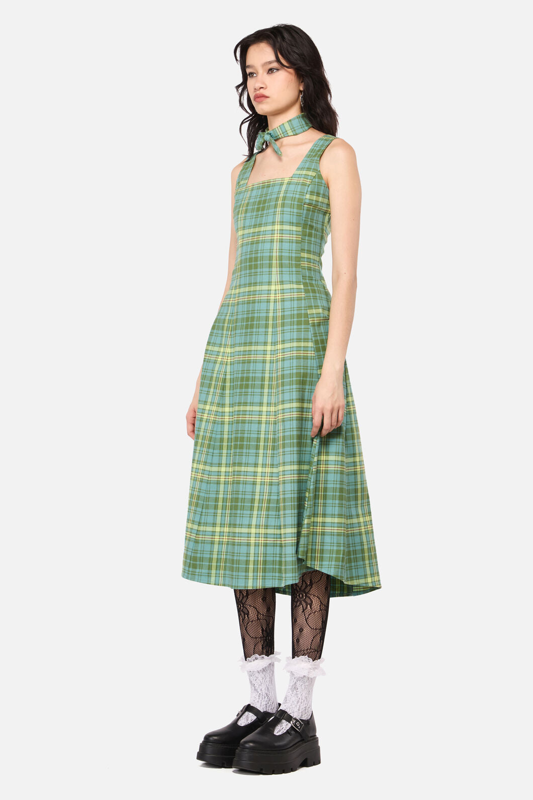 Dangerfield - Insect Obsessed Tartan Midi Dress - teal