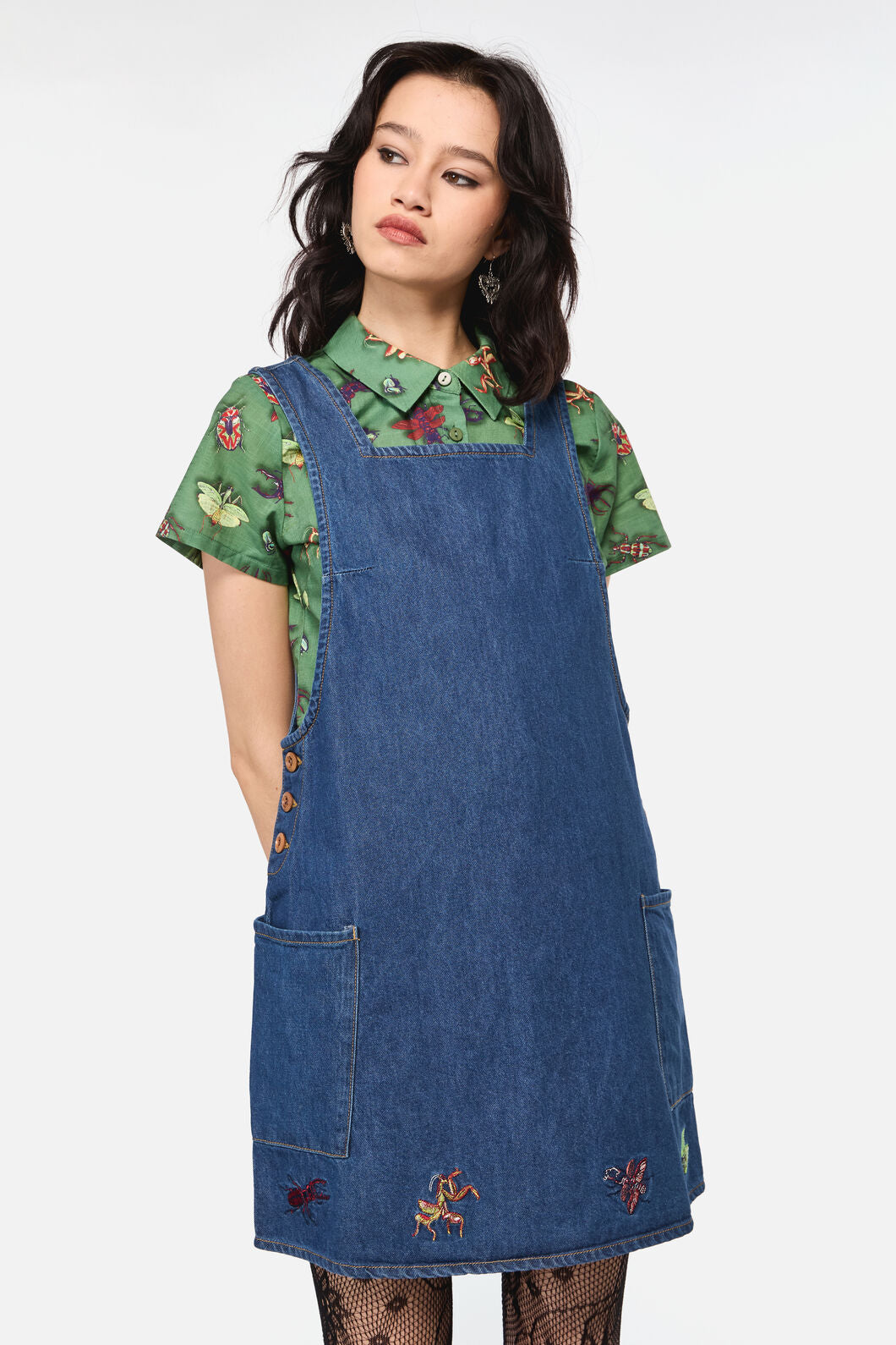 Dangerfield - Bugs Galore Embroidered Pinafore - blue