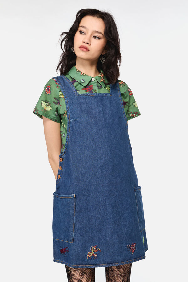 Dangerfield - Bugs Galore Embroidered Pinafore - blue