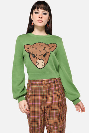 Dangerfield - Grazing Cow Knit Jumper - green