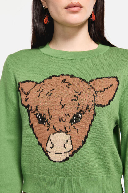 Dangerfield - Grazing Cow Knit Jumper - green