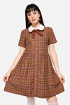 Dangerfield - Rustic Check Collar Dress - brown