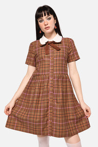 Dangerfield - Rustic Check Collar Dress - brown