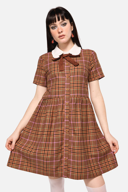 Dangerfield - Rustic Check Collar Dress - brown