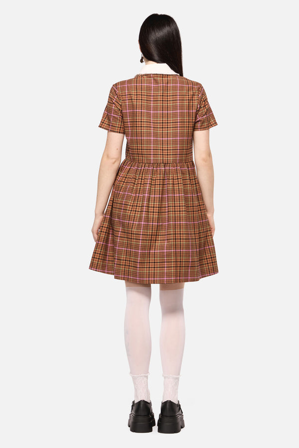 Dangerfield - Rustic Check Collar Dress - brown