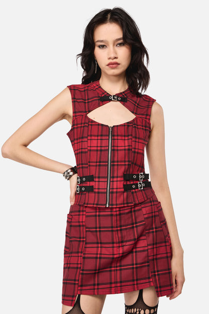 Dangerfield - Over It Tartan Corset Top - red