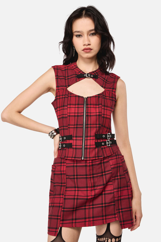 Dangerfield - Over It Tartan Corset Top - red