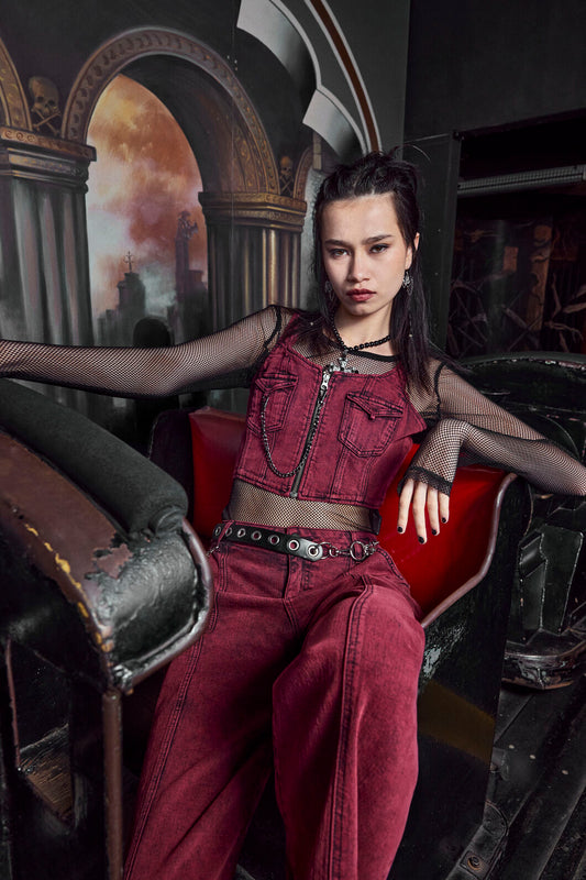 Dangerfield - Barb Denim Corset Top - red