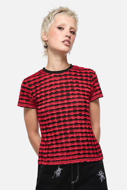 Dangerfield - Dangerous Distressed Mesh Top - red-black