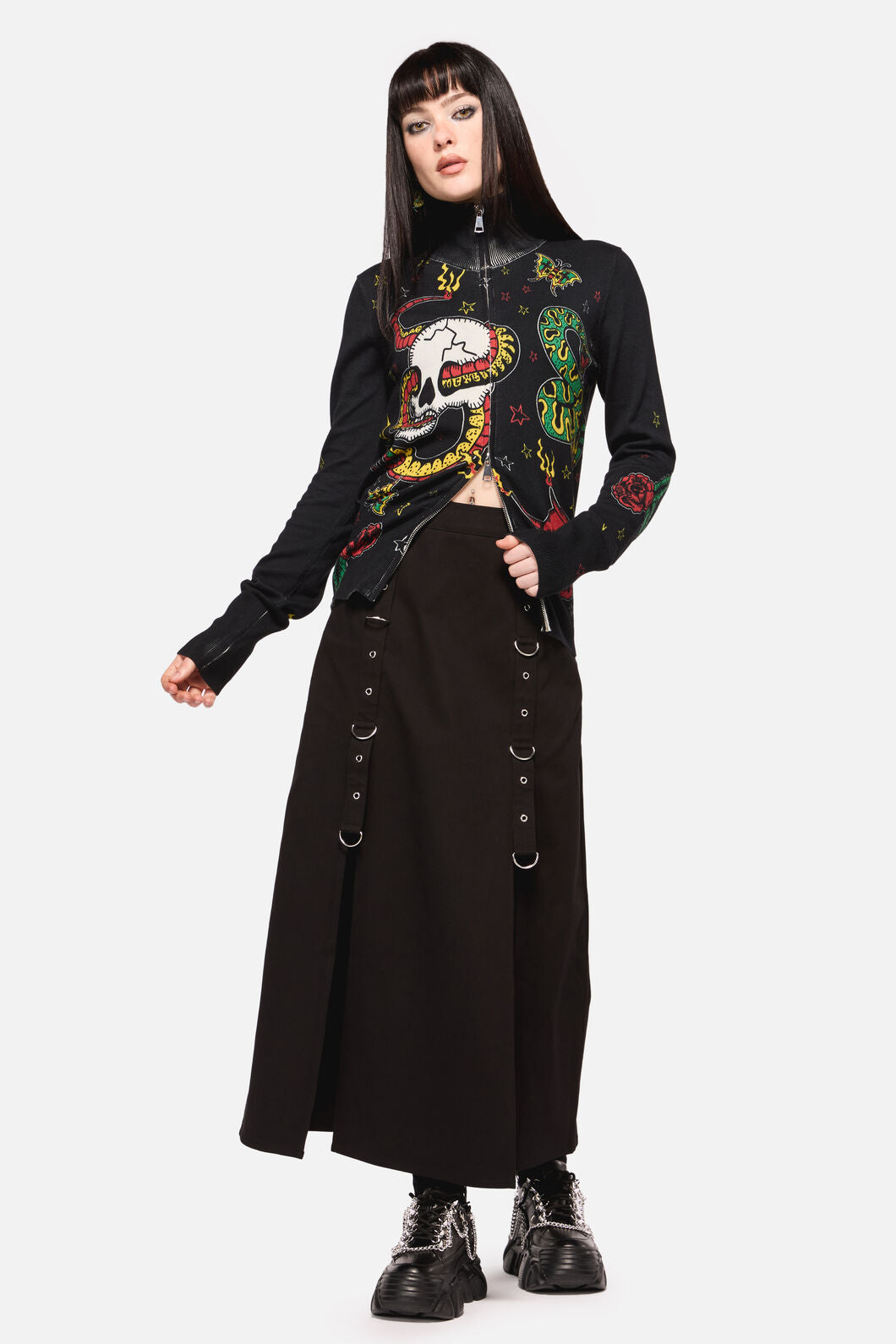 Dangerfield - Defiant Punk Trim Midi Skirt - black