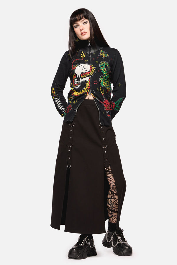 Dangerfield - Defiant Punk Trim Midi Skirt - black