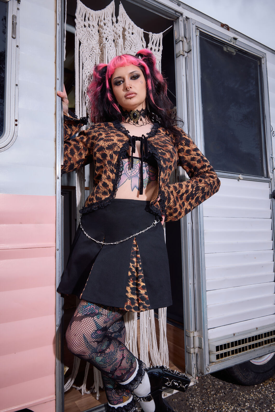 Dangerfield - Leopard Tie Grunge Cardigan - brown