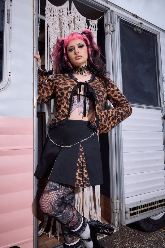 Dangerfield - Leopard Tie Grunge Cardigan - brown