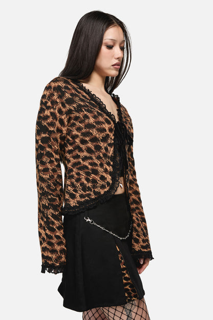Dangerfield - Leopard Tie Grunge Cardigan - brown