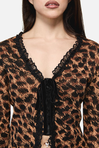 Dangerfield - Leopard Tie Grunge Cardigan - brown