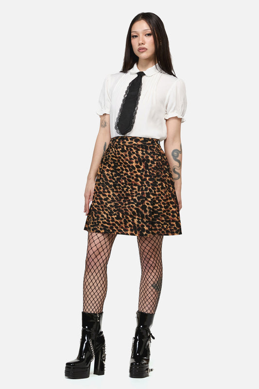 Dangerfield - Leopard Print Grunge Skirt - brown