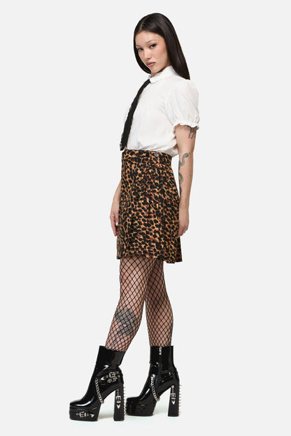 Dangerfield - Leopard Print Grunge Skirt - brown