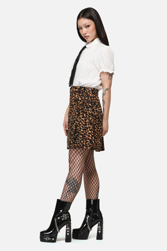 Dangerfield - Leopard Print Grunge Skirt - brown