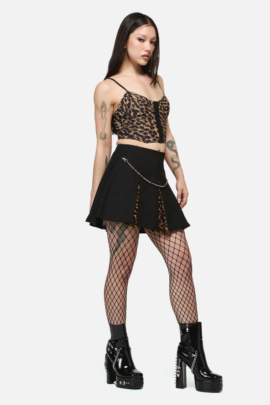 Dangerfield - LeopardContrastPleatGrngeSkort - black