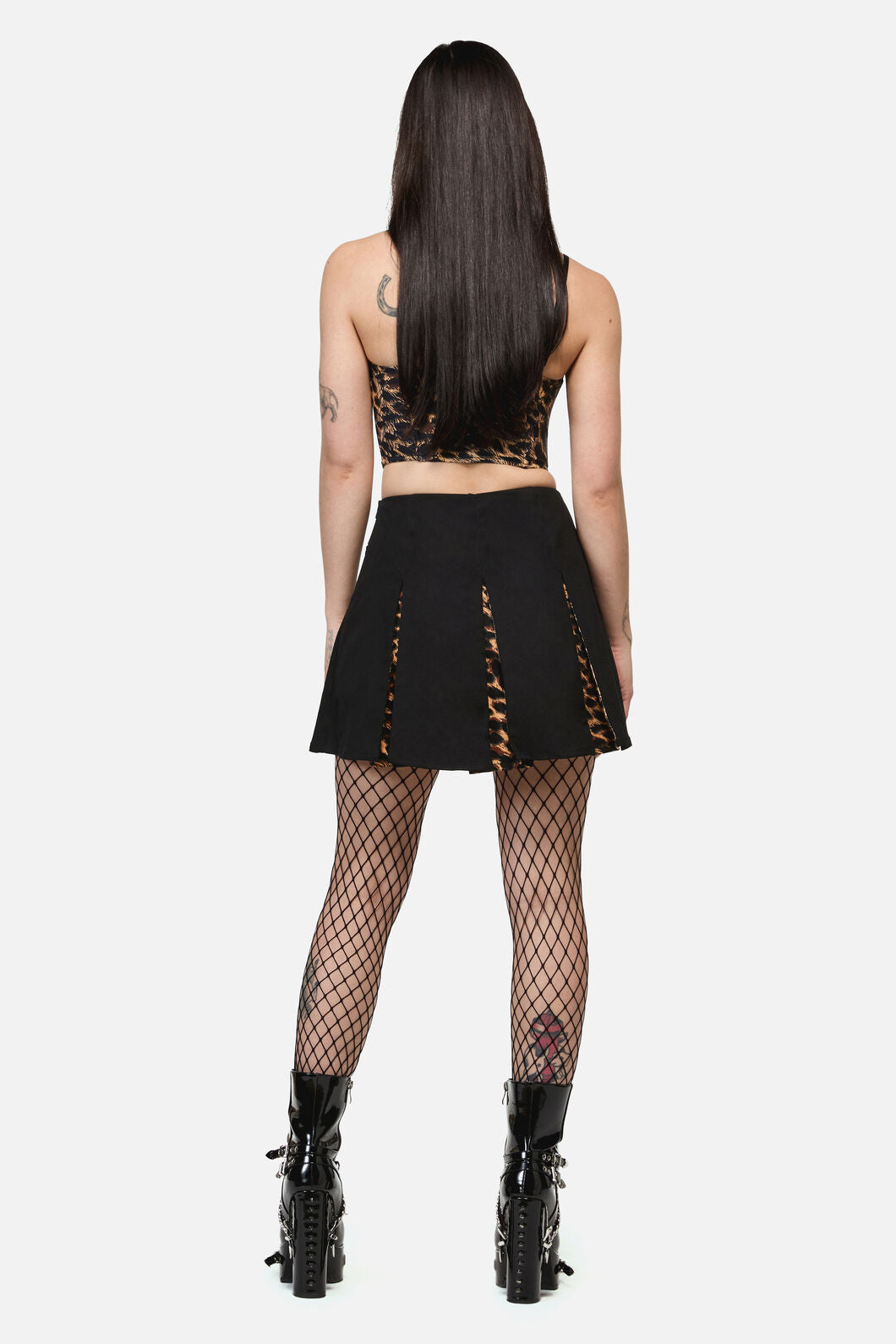 Dangerfield - LeopardContrastPleatGrngeSkort - black
