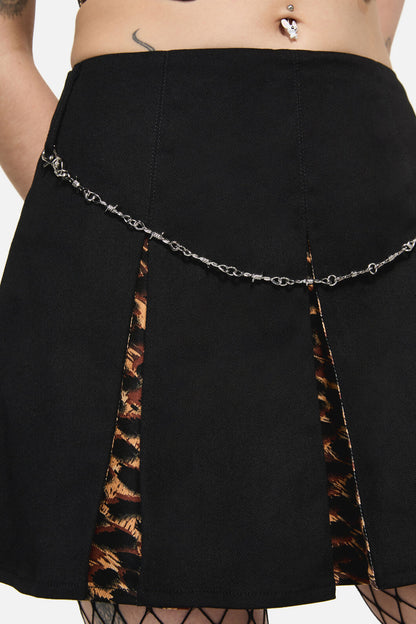 Dangerfield - LeopardContrastPleatGrngeSkort - black
