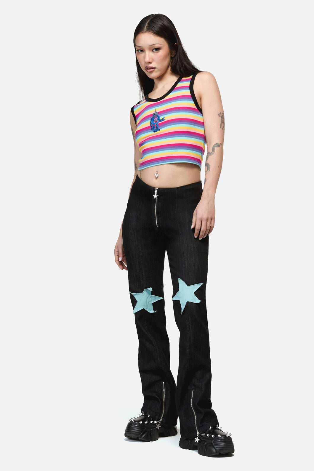 Dangerfield - Roxi Grunge Flared ZipperJean - black