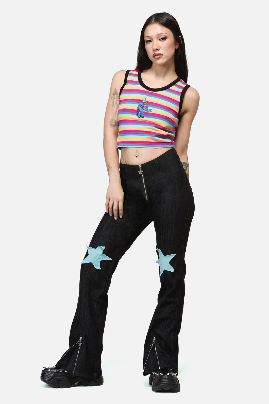 Dangerfield - Roxi Grunge Flared ZipperJean - black