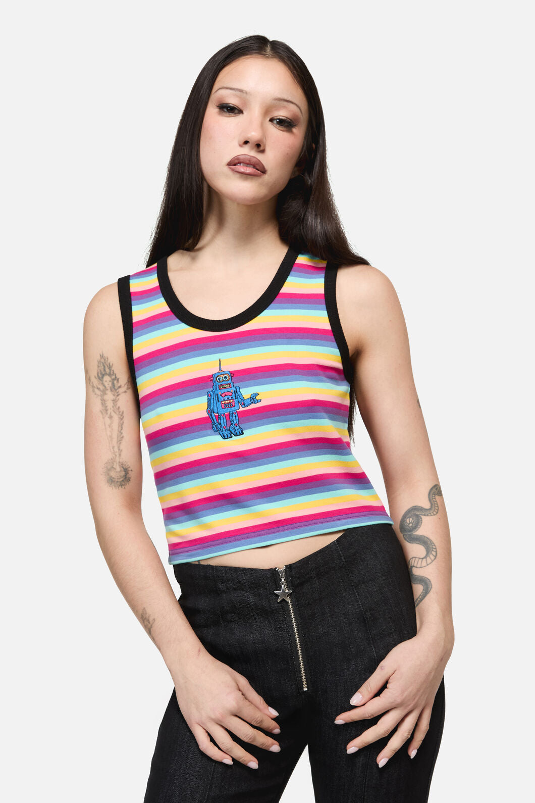 Dangerfield - Robot Stripe Grunge Baby Tank - multi