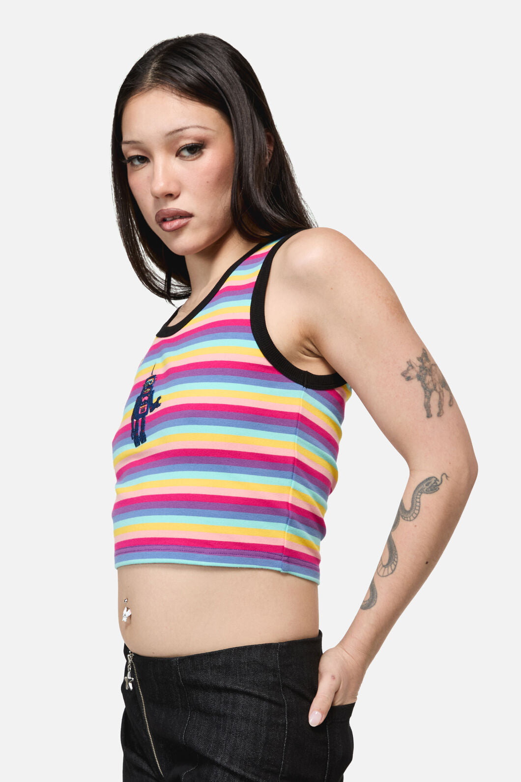 Dangerfield - Robot Stripe Grunge Baby Tank - multi