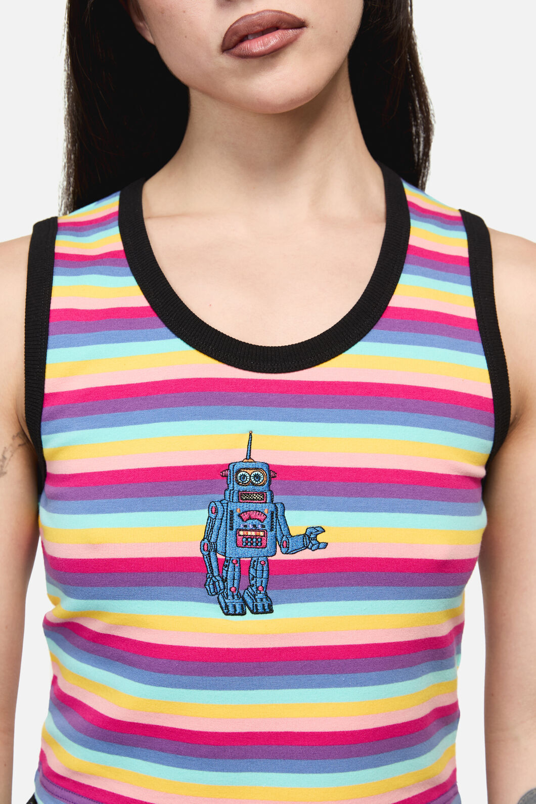 Dangerfield - Robot Stripe Grunge Baby Tank - multi