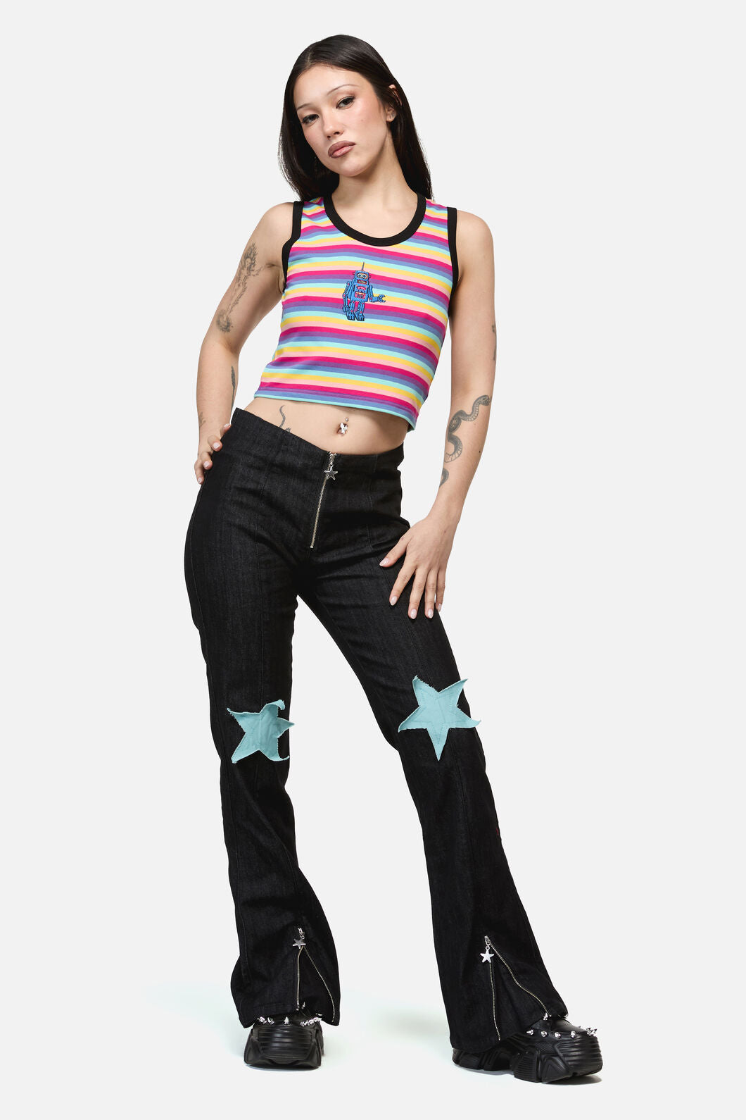 Dangerfield - Robot Stripe Grunge Baby Tank - multi