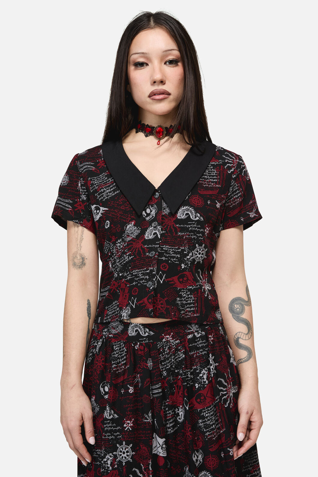 Dangerfield - Pirate Punk Print Blouse - black