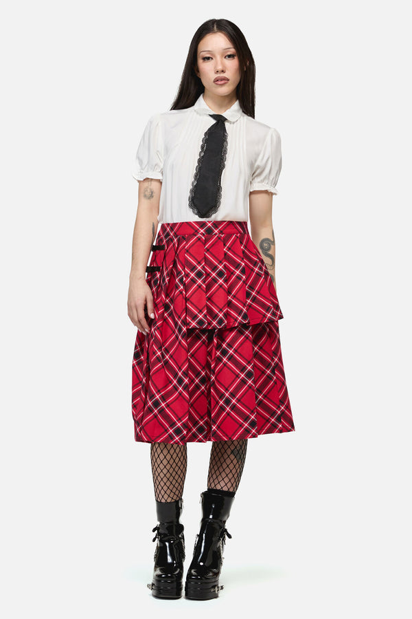 Dangerfield - Piracy Punk Tartan Midi Skirt - red