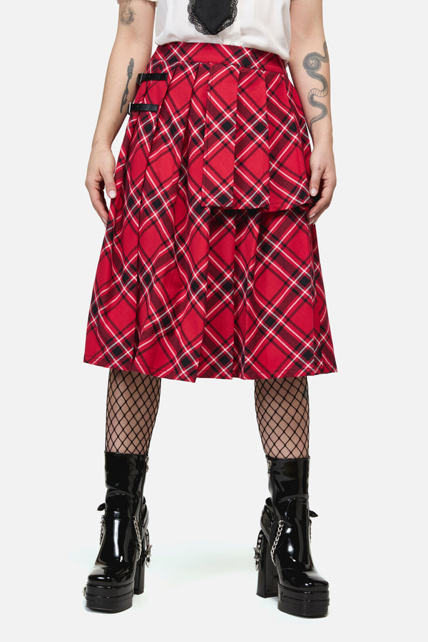 Dangerfield - Piracy Punk Tartan Midi Skirt - red
