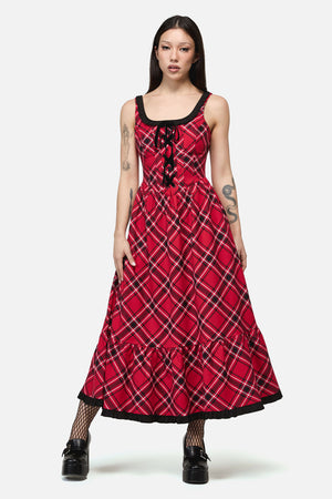 Dangerfield - Piracy Punk Tartan Midi Dress - red