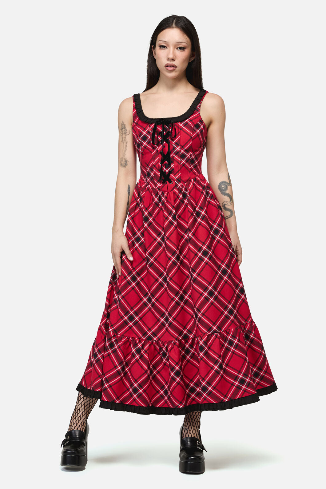 Dangerfield - Piracy Punk Tartan Midi Dress - red