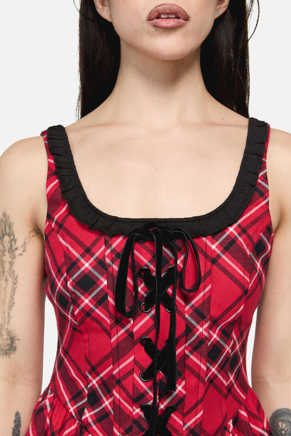 Dangerfield - Piracy Punk Tartan Midi Dress - red
