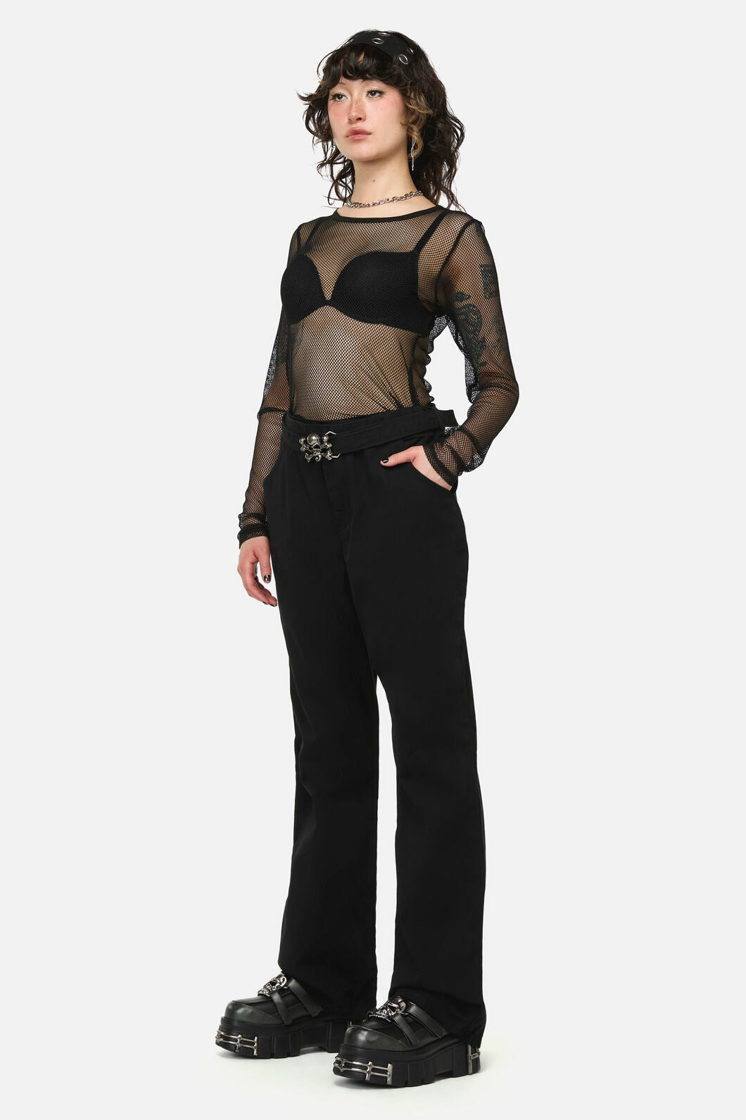 Dangerfield - Pirate Skull TrimGothFlarePant - black