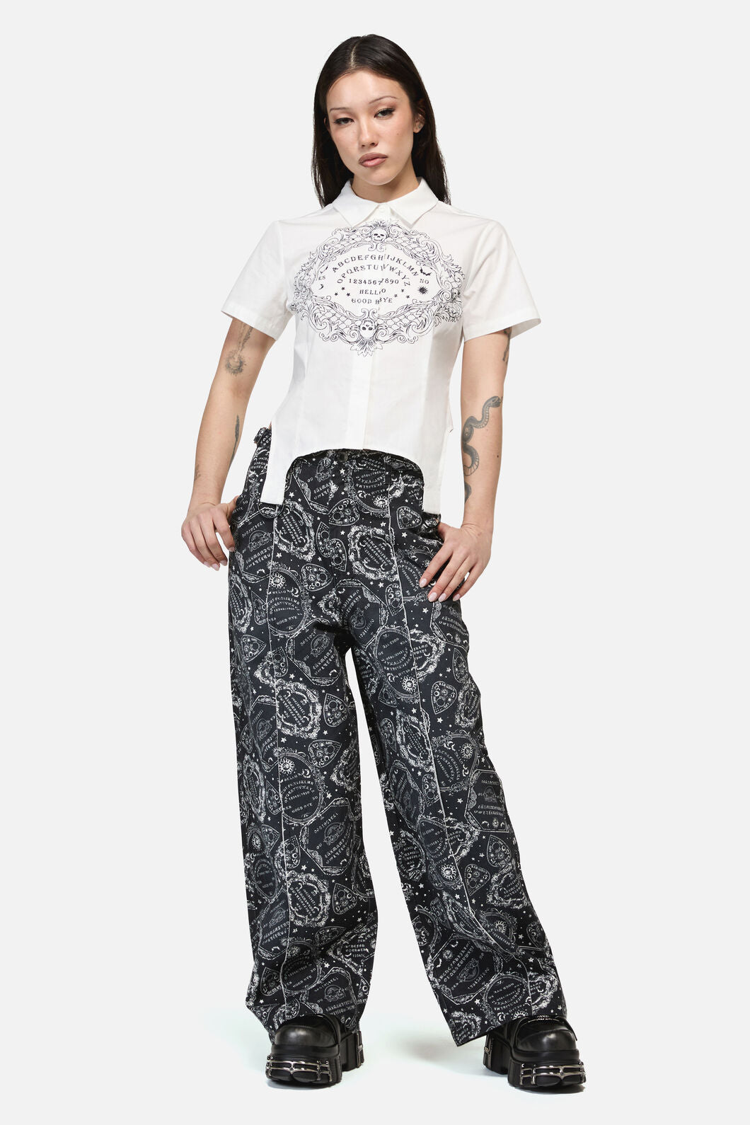 Dangerfield - Séance Goth Print Blouse - white